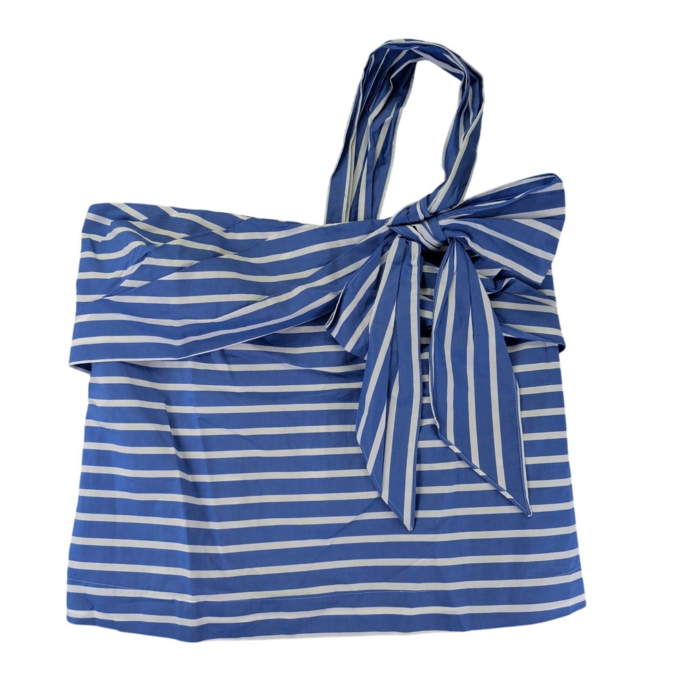 J.Crew One Shoulder Striped Bow Top Blue White Cotton G8182 Womens Size 10 NEW